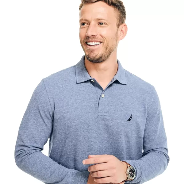 Nautica Mens Classic Fit LongSleeve Deck Polo2024 Collection Blue Heather