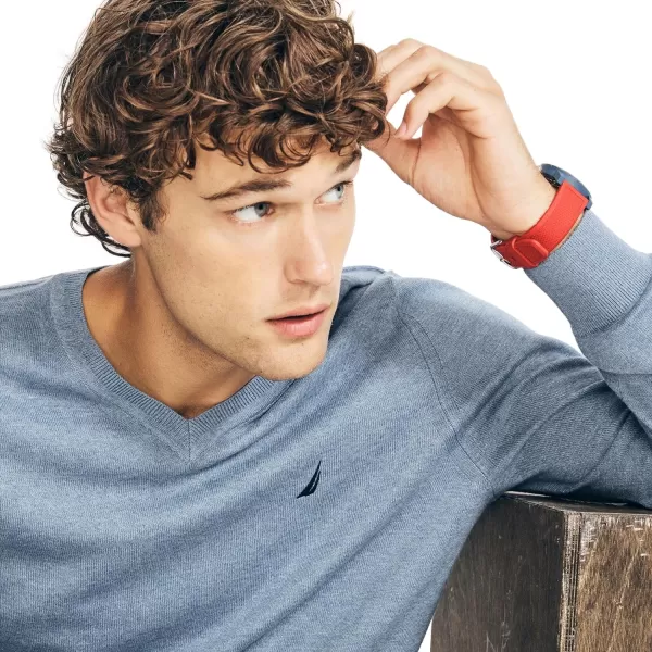 Nautica Mens Classic Fit Navtech Soft VNeck SweaterBlue Heather