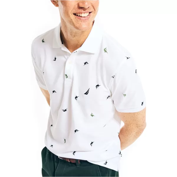 Nautica Mens Classic Fit Printed Deck PoloBright White