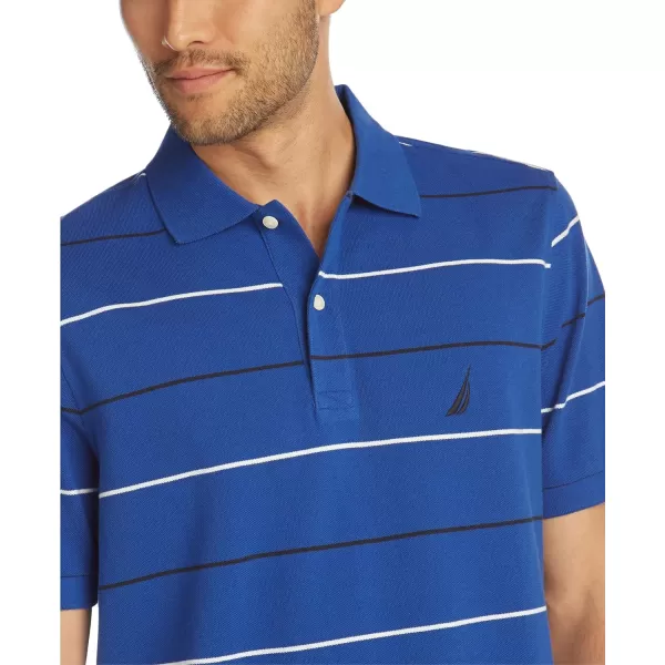 Nautica Mens Classic Fit Short Sleeve 100 Cotton Pique Stripe Polo ShirtBright Cobalt