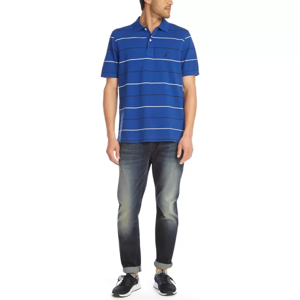 Nautica Mens Classic Fit Short Sleeve 100 Cotton Pique Stripe Polo ShirtBright Cobalt