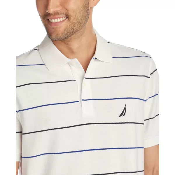 Nautica Mens Classic Fit Short Sleeve 100 Cotton Pique Stripe Polo ShirtBright White