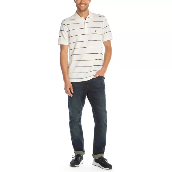 Nautica Mens Classic Fit Short Sleeve 100 Cotton Pique Stripe Polo ShirtBright White