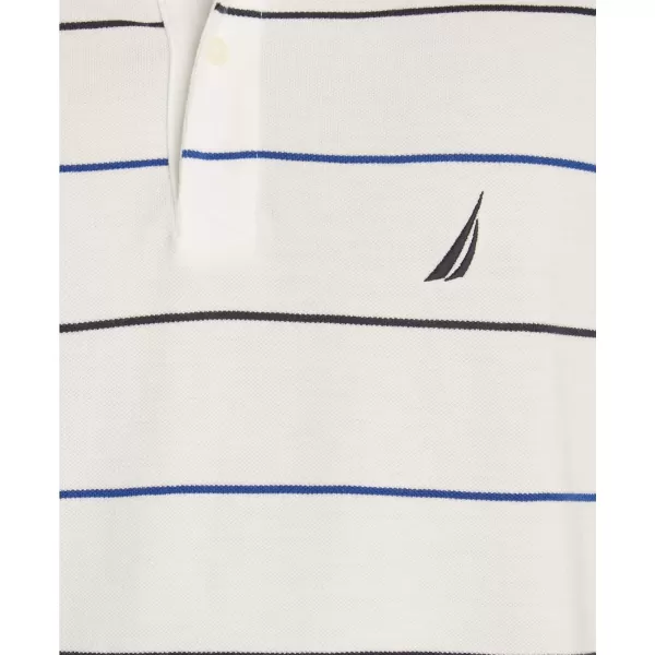 Nautica Mens Classic Fit Short Sleeve 100 Cotton Pique Stripe Polo ShirtBright White