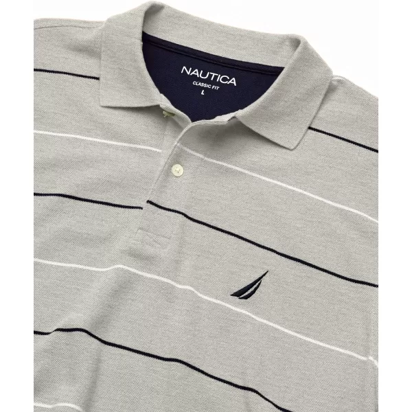 Nautica Mens Classic Fit Short Sleeve 100 Cotton Pique Stripe Polo ShirtGrey Heather