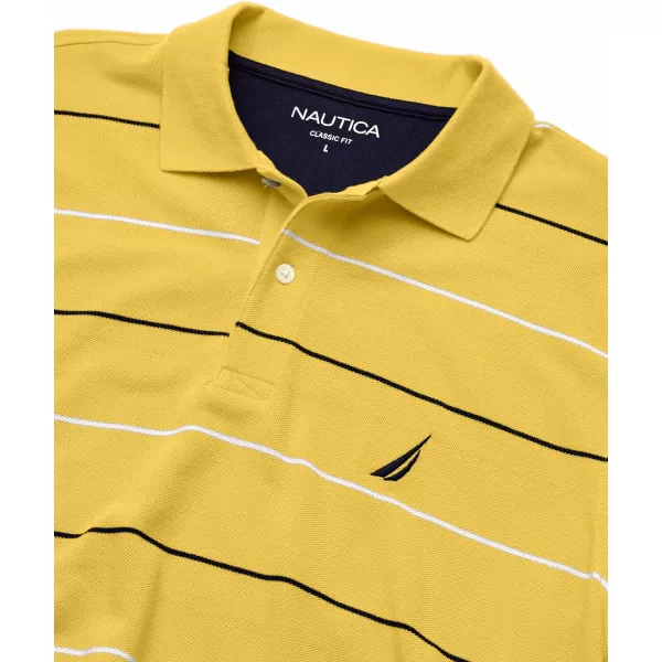 Nautica Mens Classic Fit Short Sleeve 100 Cotton Pique Stripe Polo ShirtMustard Field