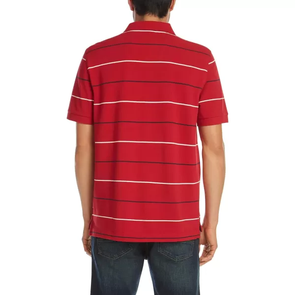 Nautica Mens Classic Fit Short Sleeve 100 Cotton Pique Stripe Polo ShirtNautica Red