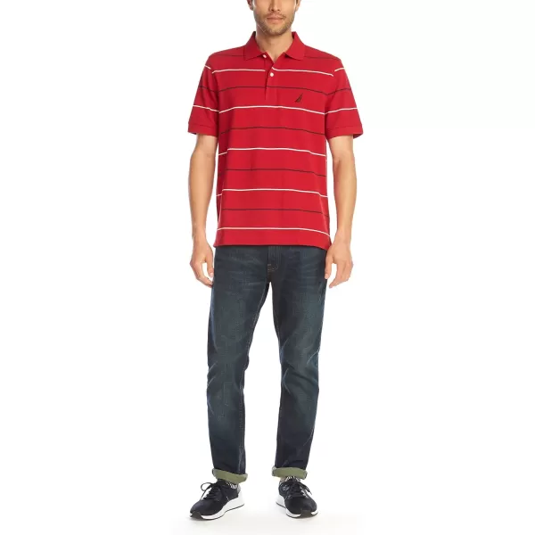 Nautica Mens Classic Fit Short Sleeve 100 Cotton Pique Stripe Polo ShirtNautica Red