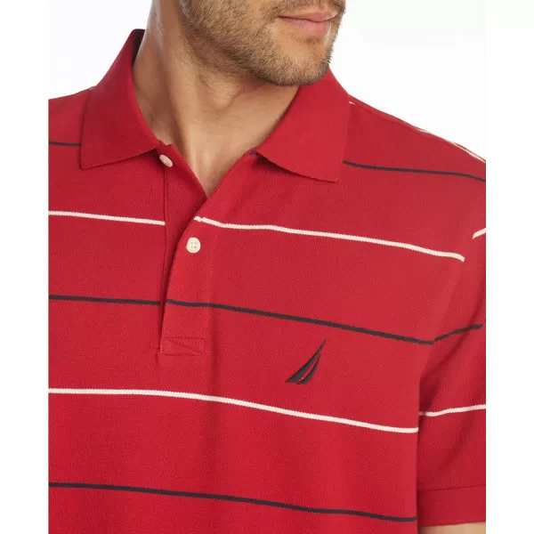 Nautica Mens Classic Fit Short Sleeve 100 Cotton Pique Stripe Polo ShirtNautica Red