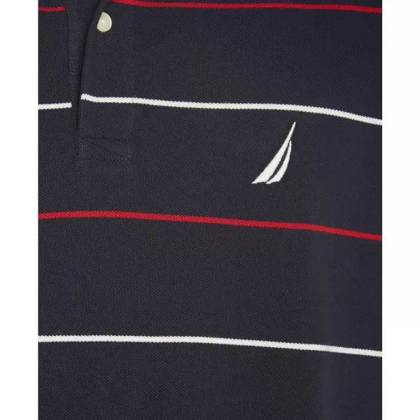 Nautica Mens Classic Fit Short Sleeve 100 Cotton Pique Stripe Polo ShirtNavy