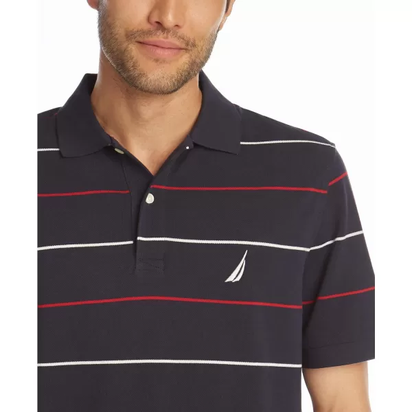 Nautica Mens Classic Fit Short Sleeve 100 Cotton Pique Stripe Polo ShirtNavy