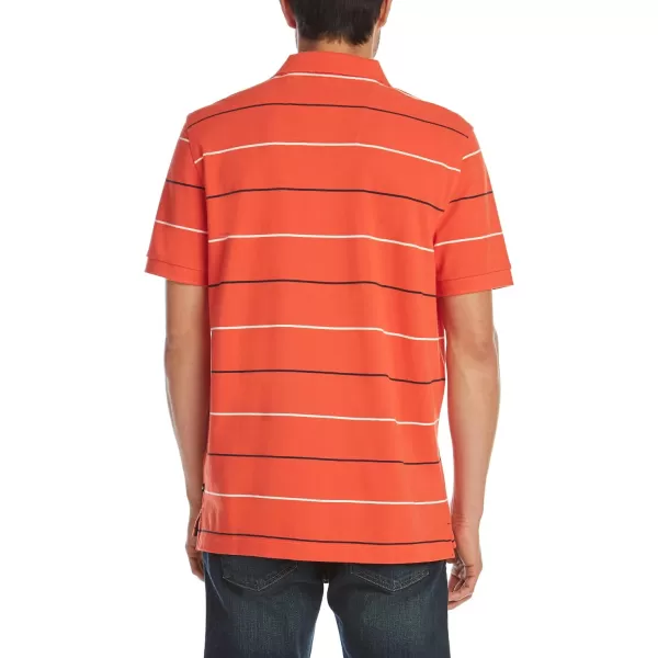 Nautica Mens Classic Fit Short Sleeve 100 Cotton Pique Stripe Polo ShirtOrange Poppy