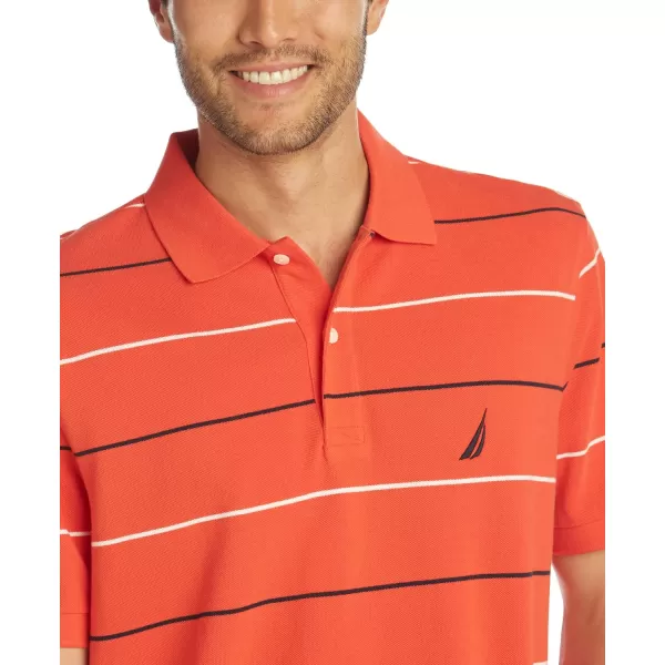 Nautica Mens Classic Fit Short Sleeve 100 Cotton Pique Stripe Polo ShirtOrange Poppy