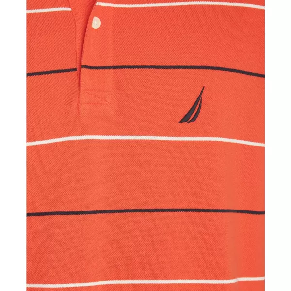 Nautica Mens Classic Fit Short Sleeve 100 Cotton Pique Stripe Polo ShirtOrange Poppy