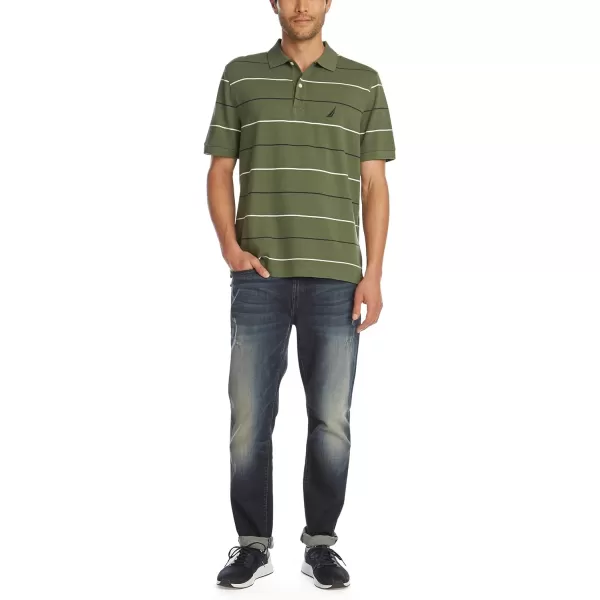 Nautica Mens Classic Fit Short Sleeve 100 Cotton Pique Stripe Polo ShirtPine Forest