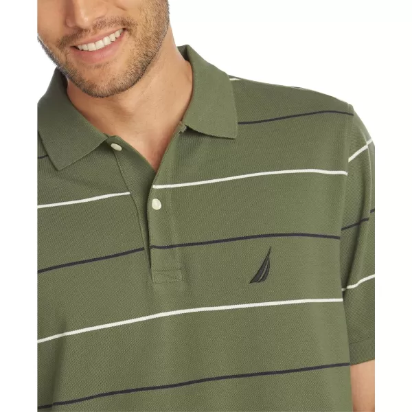 Nautica Mens Classic Fit Short Sleeve 100 Cotton Pique Stripe Polo ShirtPine Forest