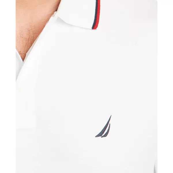 Nautica Mens Classic Fit Short Sleeve Dual Tipped Collar Polo ShirtBright White