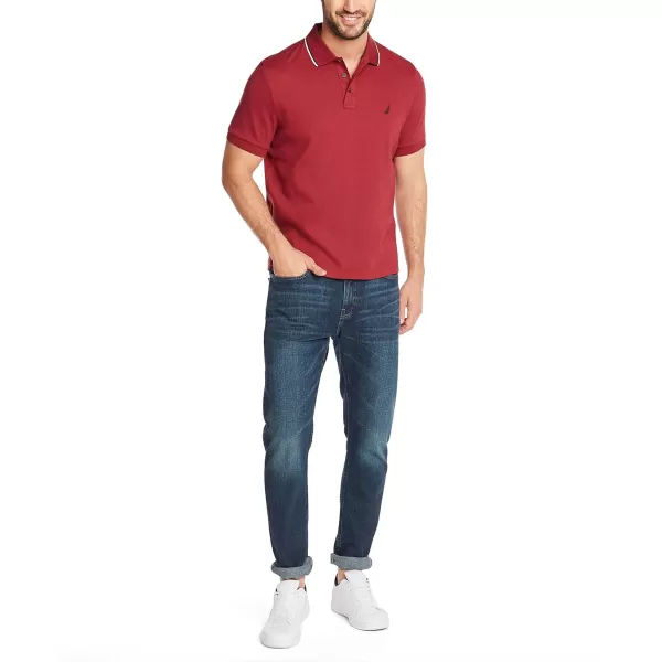 Nautica Mens Classic Fit Short Sleeve Dual Tipped Collar Polo ShirtBurgundy