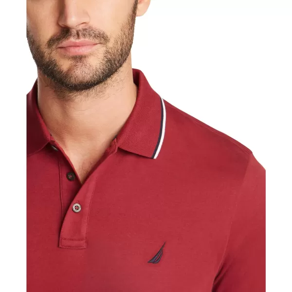 Nautica Mens Classic Fit Short Sleeve Dual Tipped Collar Polo ShirtBurgundy