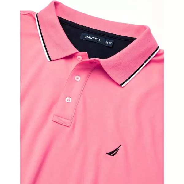 Nautica Mens Classic Fit Short Sleeve Dual Tipped Collar Polo ShirtCarnation