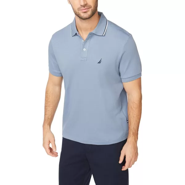 Nautica Mens Classic Fit Short Sleeve Dual Tipped Collar Polo ShirtLake City Blue