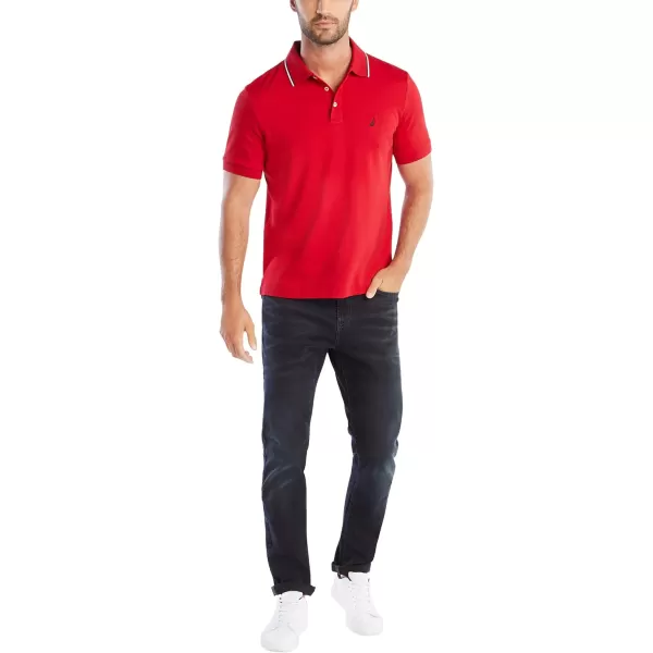 Nautica Mens Classic Fit Short Sleeve Dual Tipped Collar Polo ShirtNautica Red