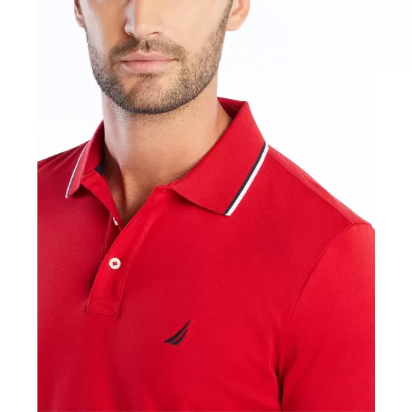 Nautica Mens Classic Fit Short Sleeve Dual Tipped Collar Polo ShirtNautica Red