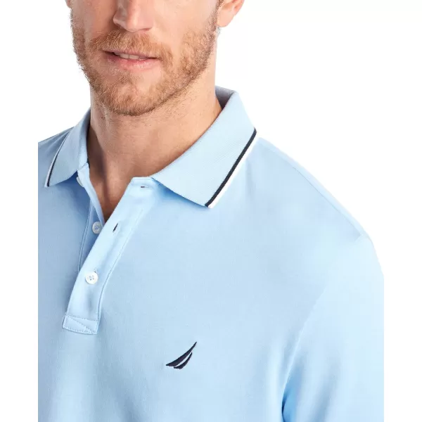 Nautica Mens Classic Fit Short Sleeve Dual Tipped Collar Polo ShirtNoon Blue