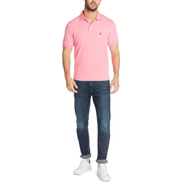 Nautica Mens Classic Fit Short Sleeve Dual Tipped Collar Polo ShirtPink