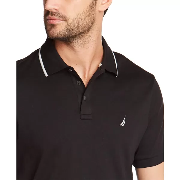 Nautica Mens Classic Fit Short Sleeve Dual Tipped Collar Polo ShirtTrue Black