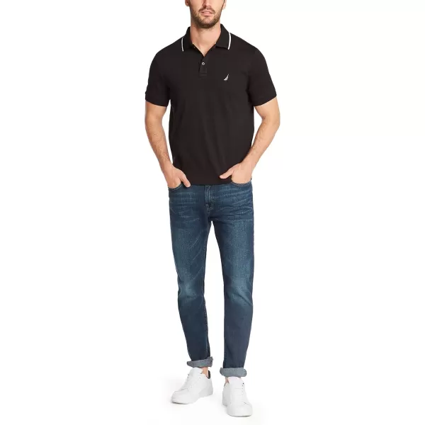 Nautica Mens Classic Fit Short Sleeve Dual Tipped Collar Polo ShirtTrue Black