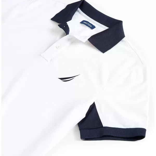 Nautica Mens Classic Fit Short Sleeve Performance Pique Polo ShirtBright White