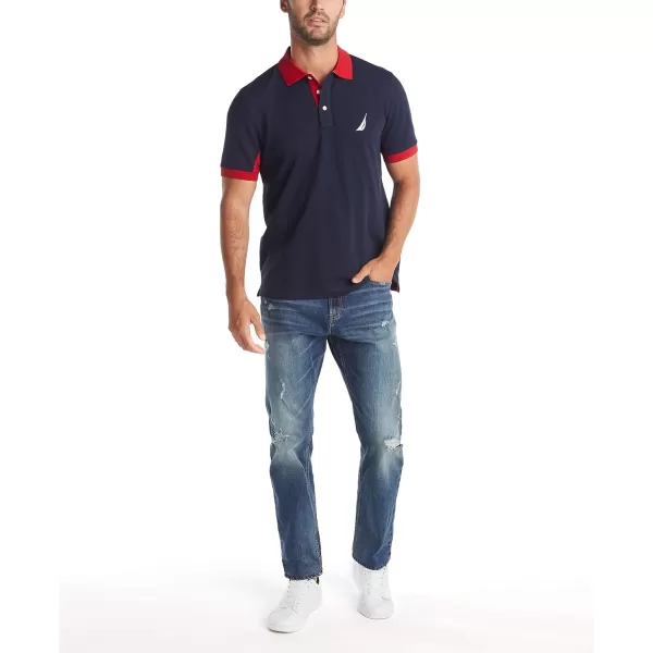 Nautica Mens Classic Fit Short Sleeve Performance Pique Polo ShirtNavy