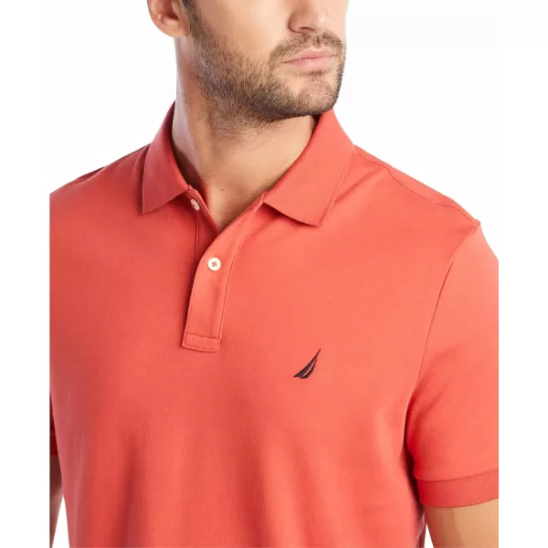 Nautica Mens Classic Fit Short Sleeve Solid Soft Cotton Polo ShirtSunbaked Red Solid