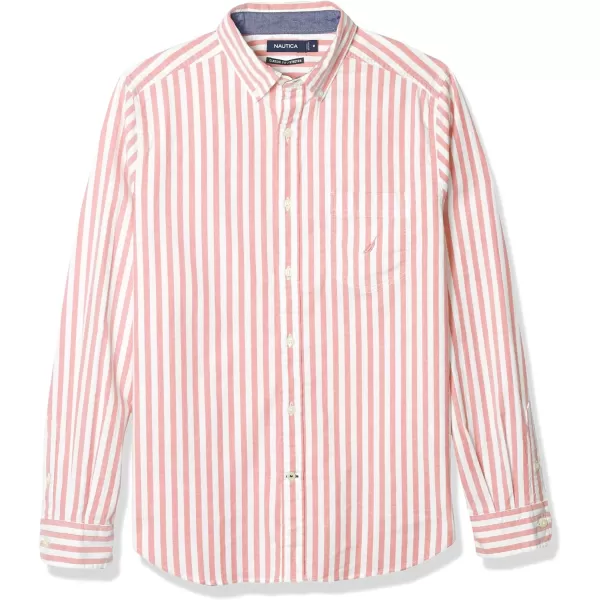 Nautica Mens Classic Fit Stretch Solid Long Sleeve Button Down ShirtBright Coral