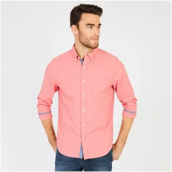 Nautica Mens Classic Fit Stretch Solid Long Sleeve Button Down ShirtDreamy Coral