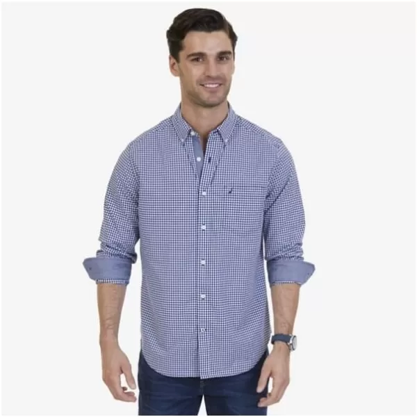 Nautica Mens Classic Fit Stretch Solid Long Sleeve Button Down ShirtIndigo