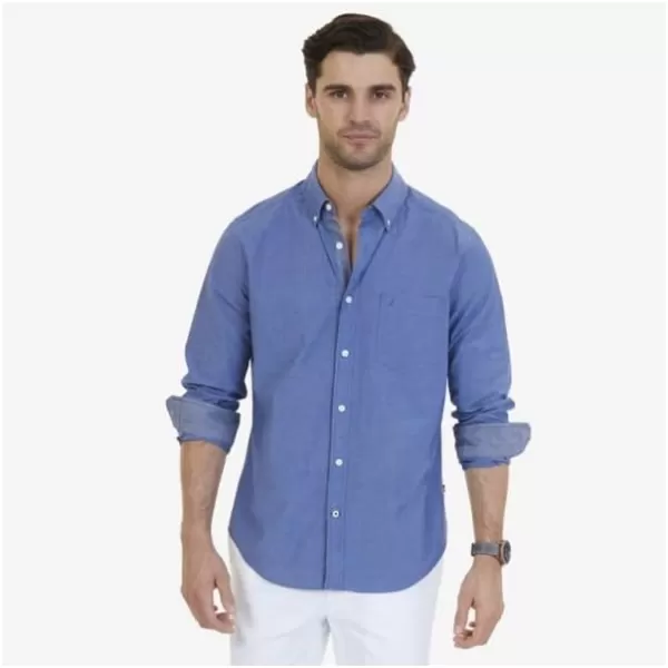 Nautica Mens Classic Fit Stretch Solid Long Sleeve Button Down ShirtRivieria Blue