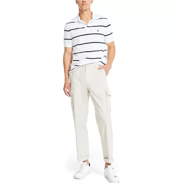 Nautica Mens Classic Fit Striped Performance Deck PoloBright White