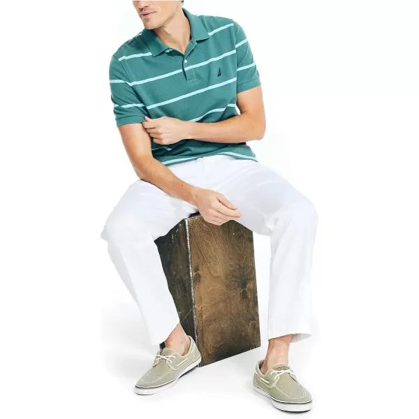 Nautica Mens Classic Fit Striped Performance Deck PoloSilver Pine