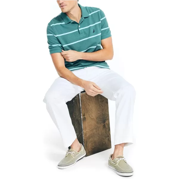 Nautica Mens Classic Fit Striped Performance Deck PoloSilver Pine