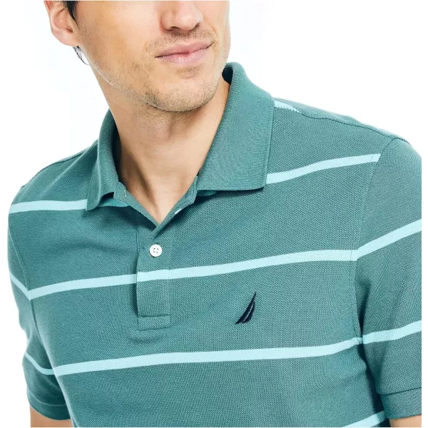 Nautica Mens Classic Fit Striped Performance Deck PoloSilver Pine