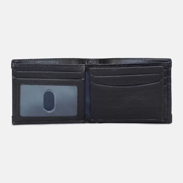 Nautica Mens Classic Leather Bifold RFID Wallet Available in Smooth or Pebble GrainRubberLeather  Black