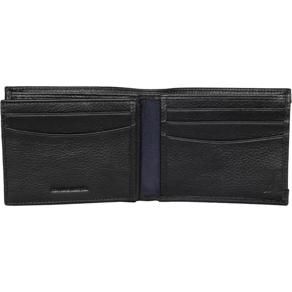 Nautica Mens Classic Leather Bifold RFID Wallet Available in Smooth or Pebble GrainRubberLeather  Black