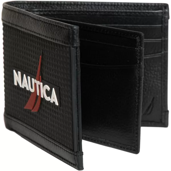 Nautica Mens Classic Leather Bifold RFID Wallet Available in Smooth or Pebble GrainRubberLeather  Black