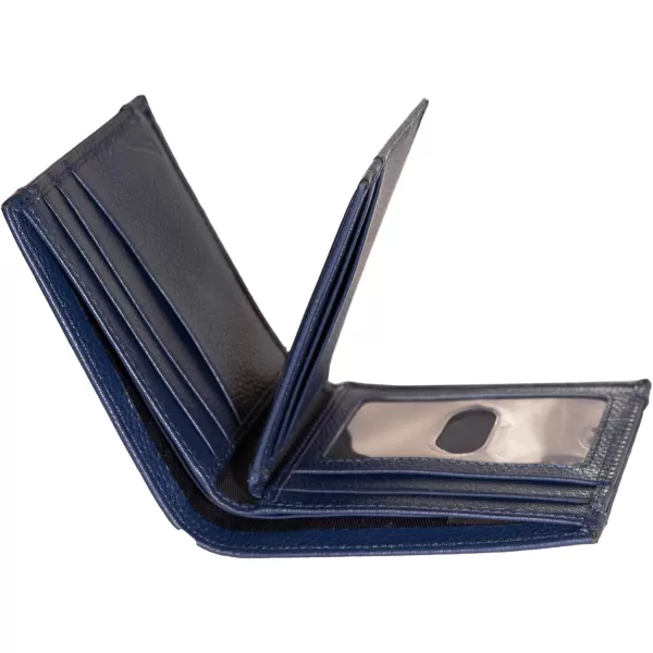 Nautica Mens Classic Leather Bifold RFID Wallet Available in Smooth or Pebble GrainRubberLeather  Navy