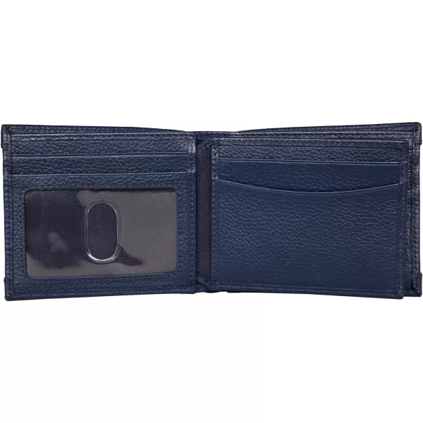 Nautica Mens Classic Leather Bifold RFID Wallet Available in Smooth or Pebble GrainRubberLeather  Navy