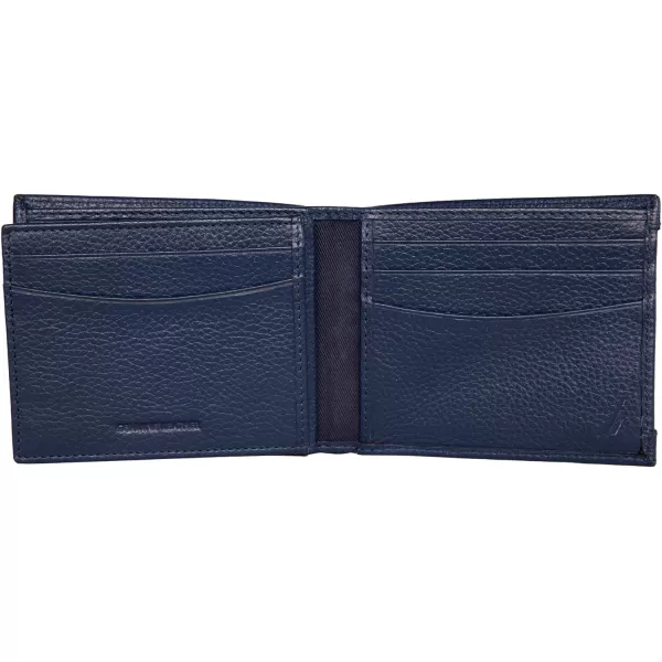 Nautica Mens Classic Leather Bifold RFID Wallet Available in Smooth or Pebble GrainRubberLeather  Navy