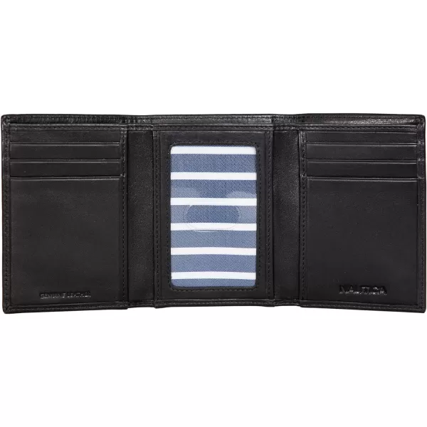 Nautica Mens Classic Leather Trifold RFID Wallet Available in Smooth or Pebble GrainEnameled Logo  Black