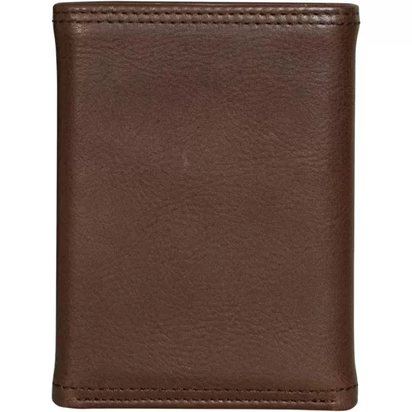 Nautica Mens Classic Leather Trifold RFID Wallet Available in Smooth or Pebble GrainEnameled Logo  Brown